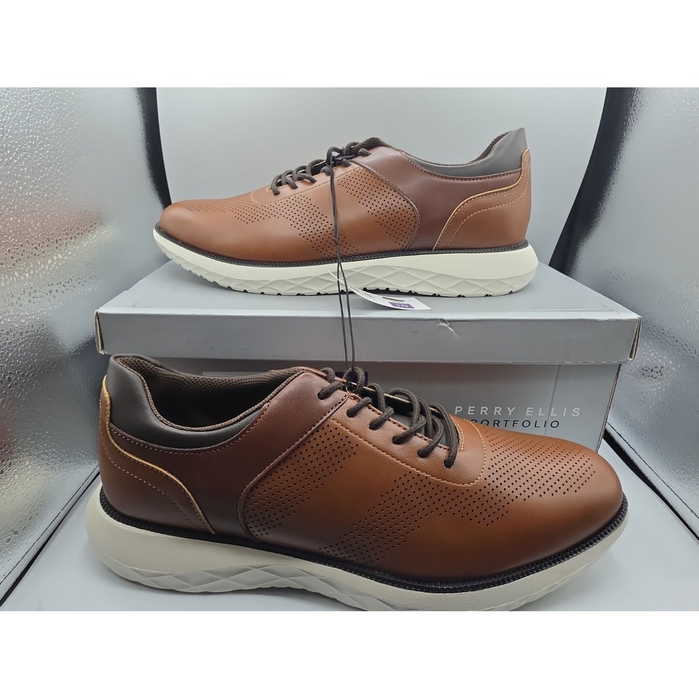 Perry Ellis Portfolio Ultra Foam Perforated Brown Mens Casual Shoes 10 NEW